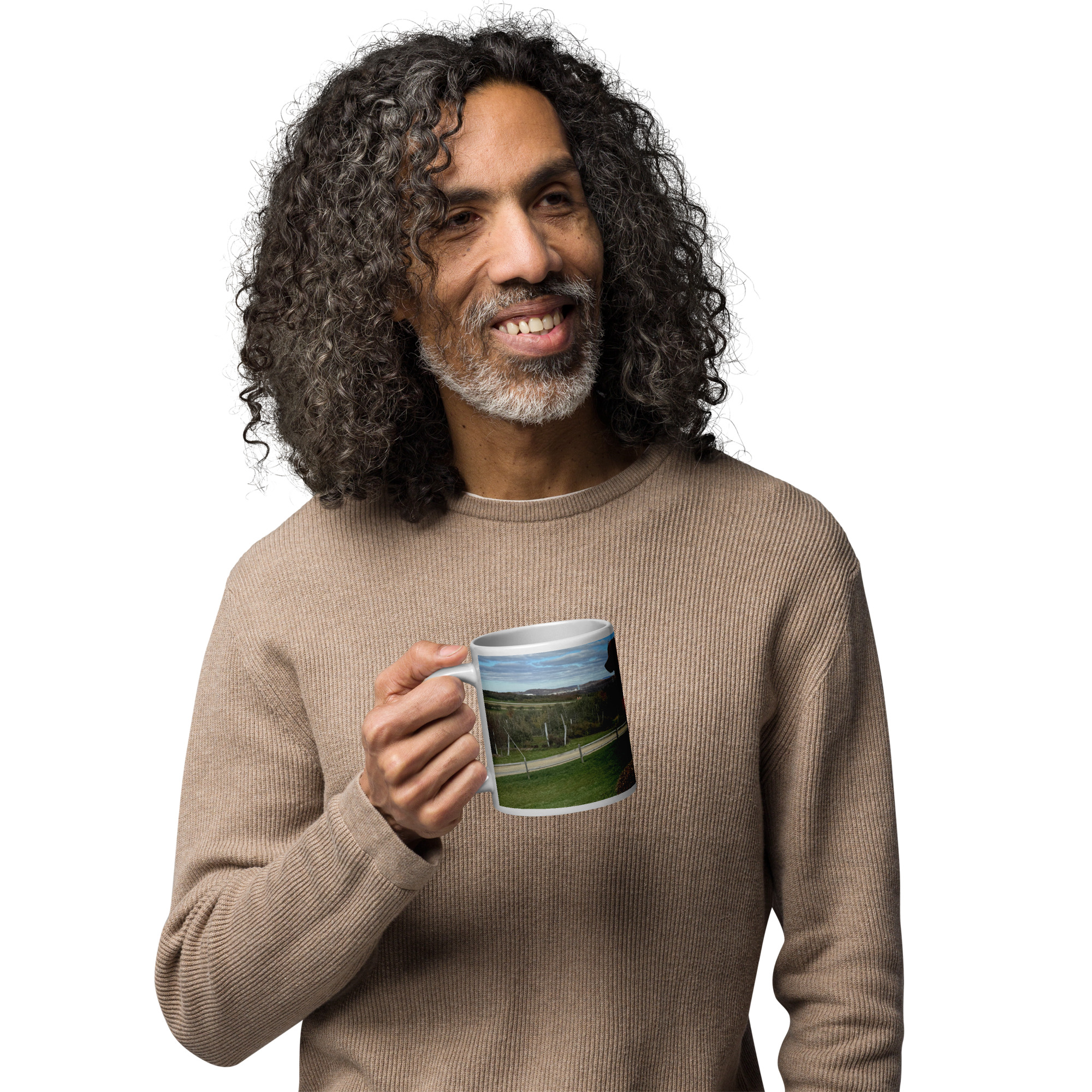 White Glossy Mug with Jaxy Dog in the Manger Design - Image 6