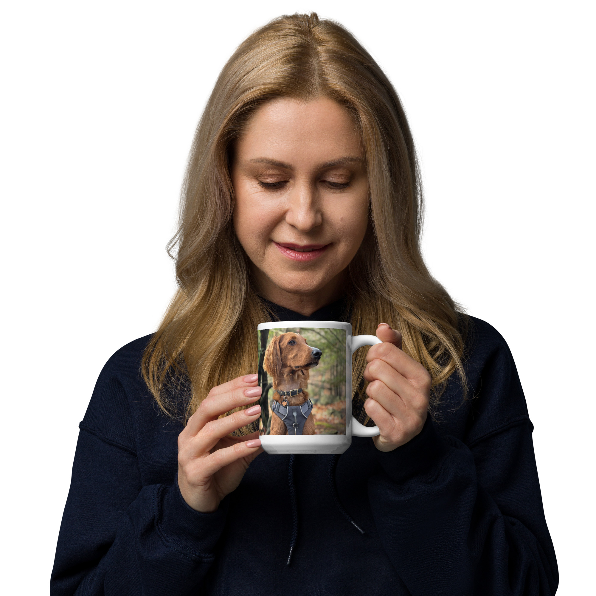 White Glossy Mug with Jaxy dog Image - Image 3